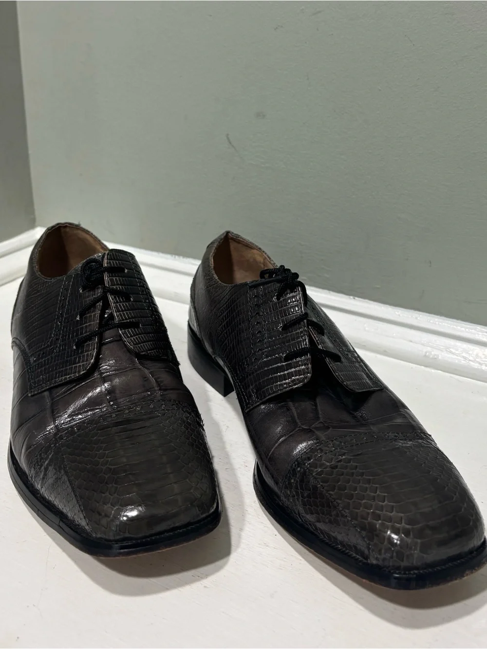Stacy Adam’s Men's Hunter Green Genuine Snake Skin Leather Oxford Dress Shoes-10